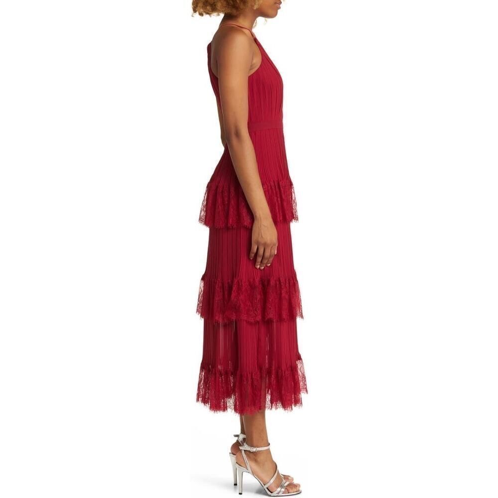 Lulus Came for Cocktails Midi Dress Women's Small Red Lace Tiered Sleeveless - Picture 11 of 11